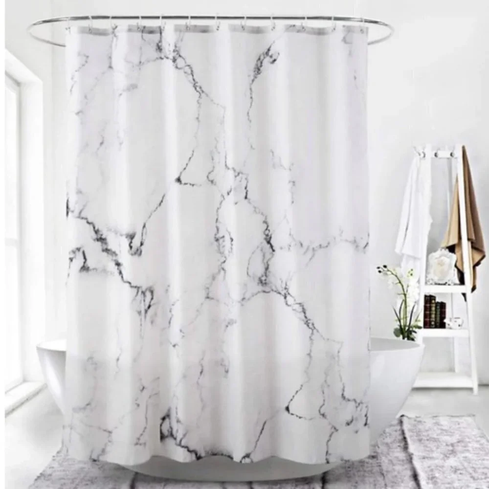Today’s Living Marble Elite Bath Shower Curtain Easy Care Fabric White G…
